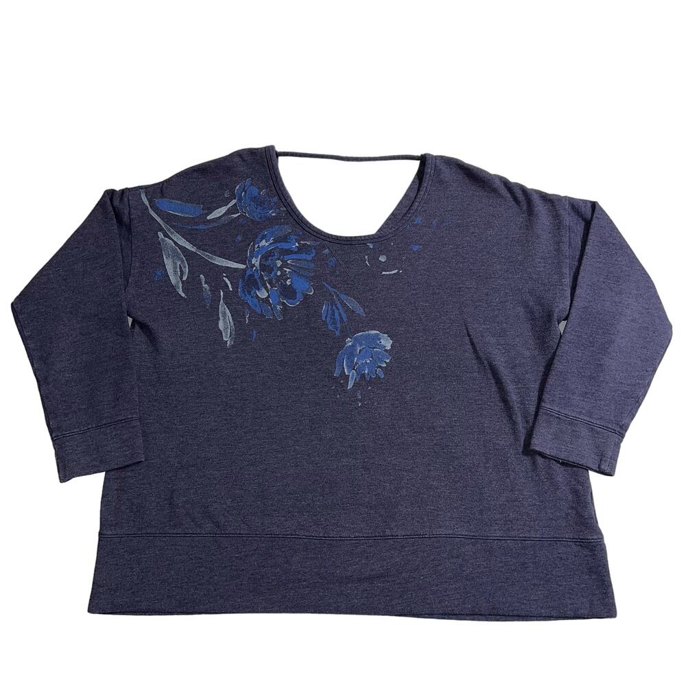 Maurices Womens Sweatshirt Floral Print Cutout Long Sleeve Pullover Navy Blue 1X